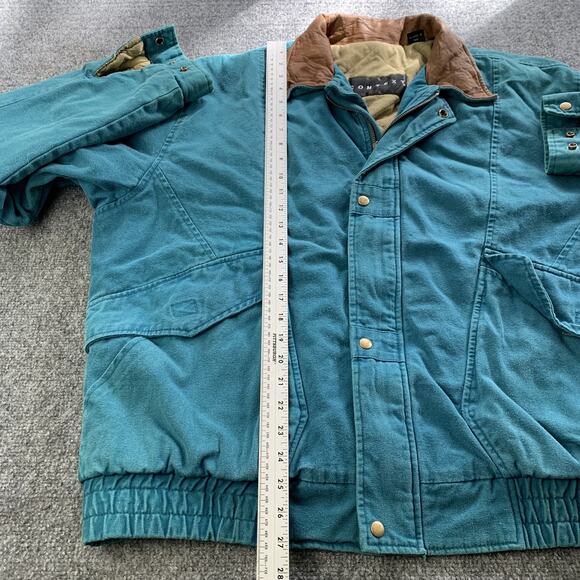 Vintage Context Bomber Jacket Coat Aqua Blue Leather Collar Mens Size XLT Tall - Picture 11 of 16